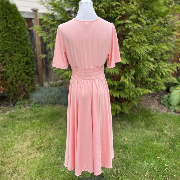 Dress Day Baby Pink Maternity Midi Dress with Short Sleeves Sz L - Picture 4 of 14
